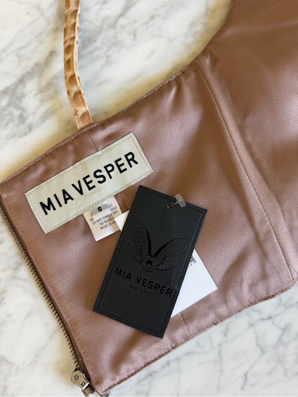 Mia Vesper Croc Embossed Crop Top In Toast — image 5 of 5